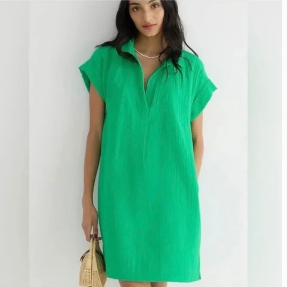 NWT J. Crew Petite V-Neck Shirtdress in Soft Gauze Summer Green PXS